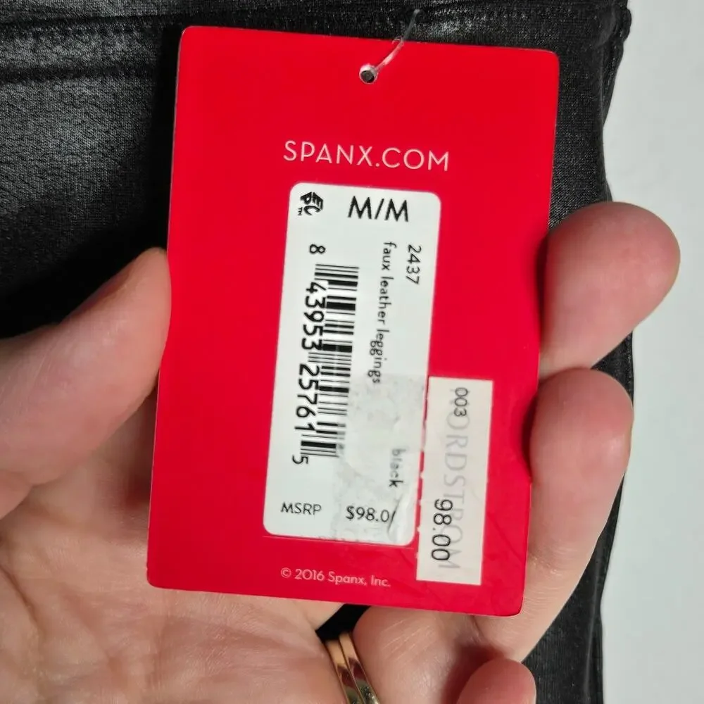 Spanx Black Faux Leather High Rise Shapewear Ankle Leggings NEW Medium